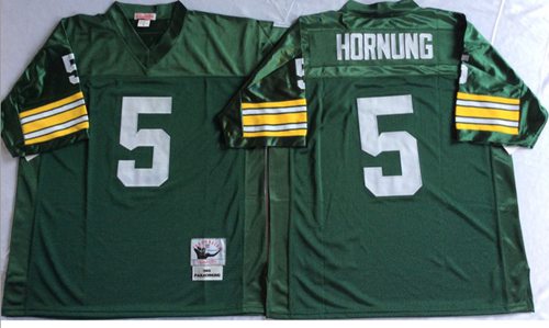 Mitchell And Ness 1966 Packers #5 Paul Hornung Green Throwback Stitched NFL Jersey - Click Image to Close